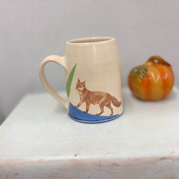Paige Coull Signed Handmade Pottery Mug Nature Inspired Wolf Woods RARE 12 oz - Picture 10 of 14